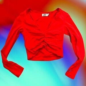 Tiger Mist Red Ruched Crop Blouse